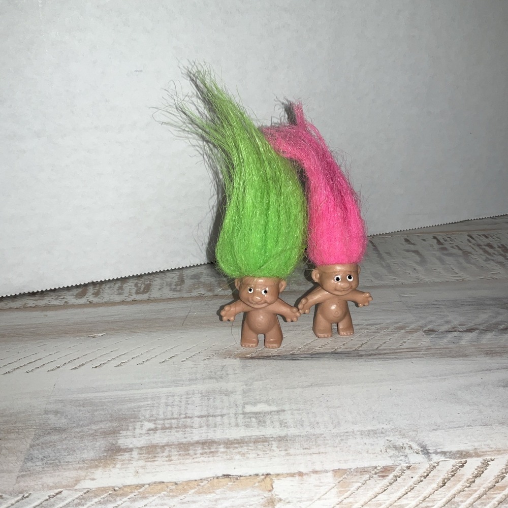 Vintage Trolls Lot of 2 Pink Green Hair Troll Pencil Topper 1989 Topper Toys - Picture 2 of 6